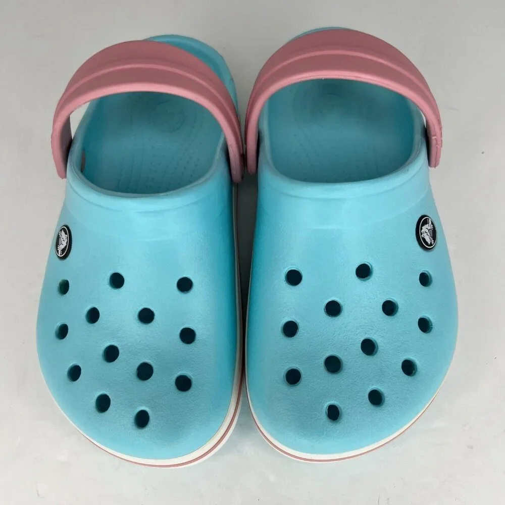 Crocs Unisex Ice Blue Pink Crocband Rubber Classic Solid Sandals Size 2 Clogs